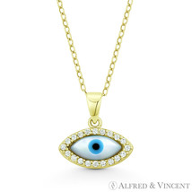 Evil Eye Mother-of-Pearl Luck Charm Sterling Silver 14k Plated Necklace Pendant - $16.33+