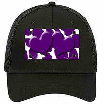 Purple White Giraffe Purple Centered Hearts Novelty Black Mesh License Plate Hat - £22.92 GBP