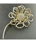 VINTAGE FLOWER BROOCH pin IRIDESCENT RHINESTONE Signed SARAH COV GOLD TO... - £24.43 GBP