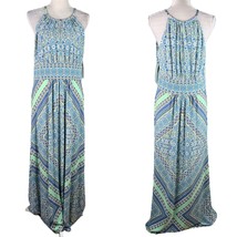 London Times Maxi Dress 4 Keyhole Sleeveless Geometric Print Stretch New - £30.54 GBP