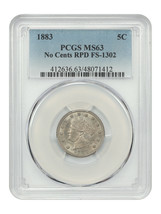 1883 5C PCGS MS63 (No Cents, RPD, FS-1302) - $203.70