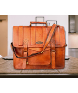  Genuine Vintage Leather Briefcase Messenger Laptop Satchel Brown Bag Cr... - £90.46 GBP