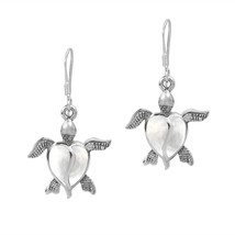 Love Life Sea Turtle Heart White Mother of Pearl Sterling Silver Dangle Earrings - £17.80 GBP