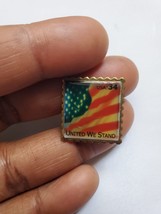 United We Stand USA 34 American Flag Replica Stamp Lapel Pin, vintage - £7.07 GBP