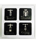 Slate Coaster Set of 4 Coasters Stone Wine Corkscrew Theme 3.75&quot; x 3.75&quot;... - $20.33 CAD