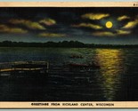 Generic Moonlit Lake Greetings From Richland Center WI Linen Postcard I1 - $6.88