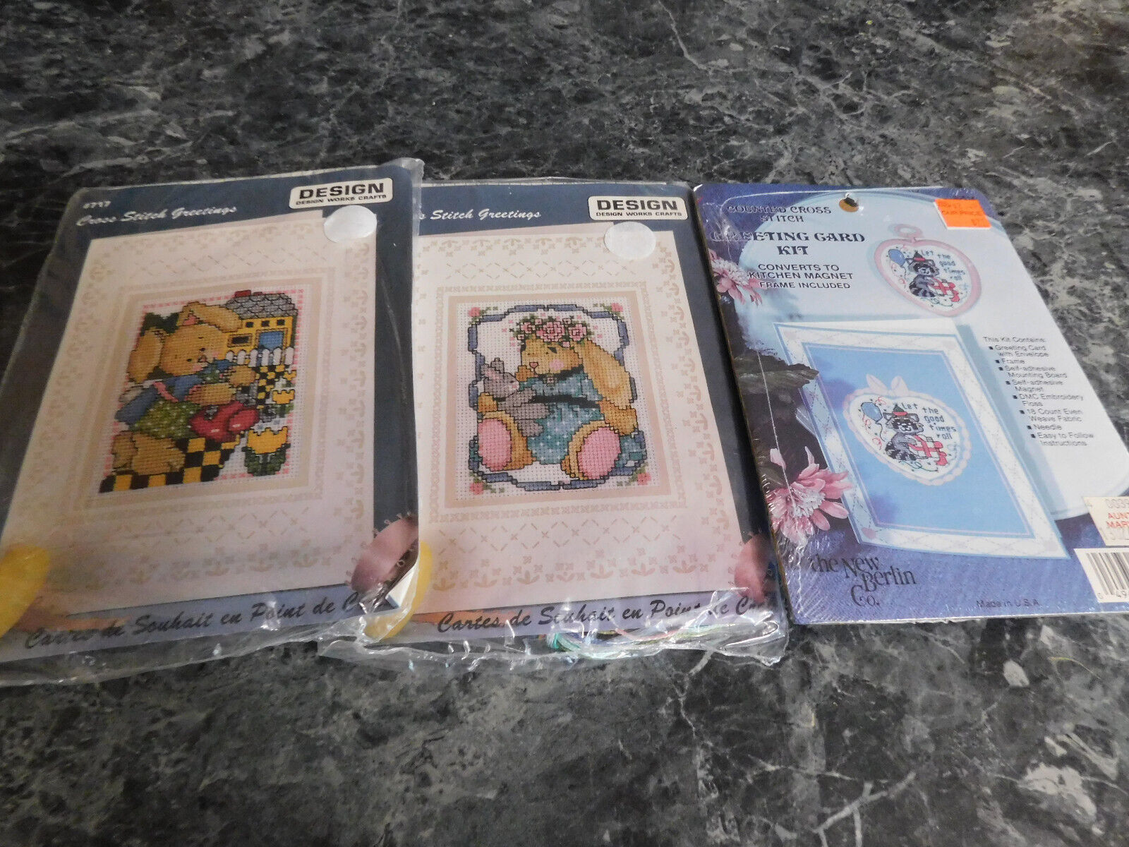 Cross Stitch Greeting Card Teddy Bear, Bunny, &amp; Raccoon - $5.99