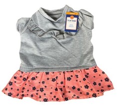 Top Paw Dog Pet Dress Ruffle Gray T-shirt Dress With Pink Floral Skirt Size S - £7.78 GBP