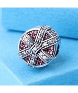 925 Sterling Silver Shimmering Gift with Red &amp; Clear CZ Button Charm  - $26.75 CAD