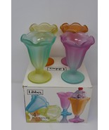 Libbey Ka-Dinks Frosted Ice Cream Sundae Retro Footed Glasses - £27.52 GBP