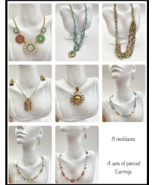 Lot of 8 Necklaces 4 P. Earrings Costume Gold-Silver-tone Pastels Bright... - £18.10 GBP