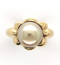 18k Yellow Gold 9.8mm Light Golden South Seas Pearl Ring Size 8.25 (#J6338) - £1,179.13 GBP