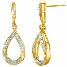 0.2 cttw Round Cut Diamond Open Teardrop Earrings 10K Solid Yellow Gold - £69.51 GBP