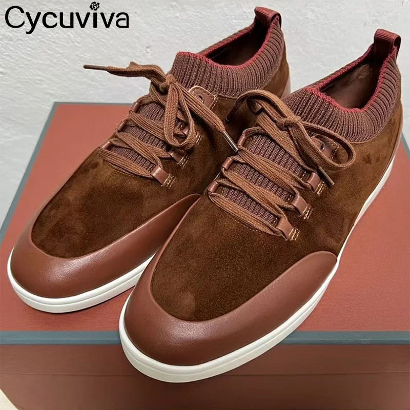 New Knitted Flat Sneakers Men Lace Up Male Loafers Breathable Mules Casu... - £163.92 GBP