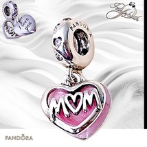 PANDORA 925 Mom Script Pink Heart Dangle Charm Pendant 798887C01 US SELLER - $724.74 MXN