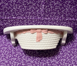 Vintage Burwood wall shelf white weave design with pink bow Home Interiors 1989 - £11.99 GBP