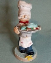 Vintage 70s Chalkware Chef With Platter Of Fish Statue Figure Sculpture 10&quot; - $37.50