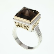 Konstantino Argento Sterling &amp; 18k Oro Giallo Fumoso Quarzo Uomo Misura Anello - $1,485.03