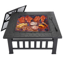 32&quot; Square Metal Fire Pit Outdoor Patio Garden Backyard Stove Firepit Br... - £86.90 GBP