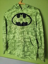 Batman Hoodie Boys XL Green Graphic Print All Over Comic Strip Sweatshirt DC - $28.51