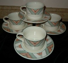 Mikasa Intaglio Santa Fe 8 Pc Tea/Coffee Cups &amp; Saucers Set CAC24 Southwestern - £39.56 GBP