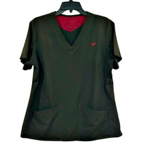 Med Couture Scrub Top Women&#39;s Size Large Olive Green or Brown and Pink V-Neck - £6.09 GBP