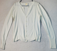 Old Navy Cardigan Sweater Women Large White Knit Long Sleeve V Neck Button Front - £14.89 GBP