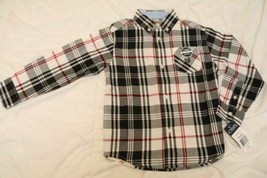 CHAPS Boys XXS 4 5 Black Cream Red Plaid Button Down Collar Shirt NWT stretch - £12.62 GBP