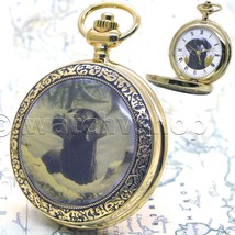 Pocket Watch 14K Gold Plated Brass 47 mm for Men BLACK LABRADOR with Chain C51 - £20.10 GBP