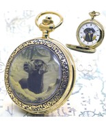 Pocket Watch 14K Gold Plated Brass 47 mm for Men BLACK LABRADOR with Cha... - £20.05 GBP