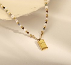 18K Gold Luck Bar Charm Beaded Necklace   vinader,bold, stylish, vermeil, gift - £44.90 GBP