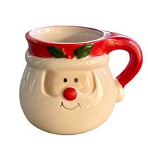 Rounded Santa Mug Holly Berries Red Nose Smiling Christmas Hot Chocolate... - $12.42 CAD