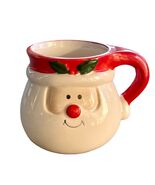 Rounded Santa Mug Holly Berries Red Nose Smiling Christmas Hot Chocolate... - $8.91