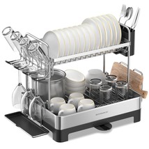 Dish Drying Rack - 2 Tier Dish Rack For Kitchen Counter With Rotatable And Exten - £72.75 GBP