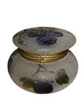 Art Glass Dresser Jar Coralene with hand painted berries Gold Accents wi... - £59.13 GBP