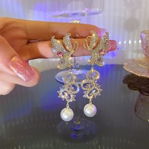 Exaggerated Luxury Butterfly Women&#39;s Earrings Rhinestone Pearl Pendant Elegant C - £10.50 GBP