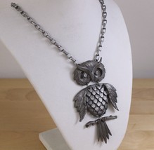 Large Articulated Owl Pendant Chain Necklace Silver Toned Pewter - £10.31 GBP