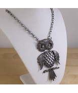 Large Articulated Owl Pendant Chain Necklace Silver Toned Pewter - €10,92 EUR