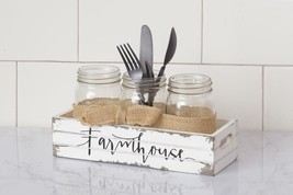 Farmhouse caddy with mason jars in distressed wood - £29.81 GBP
