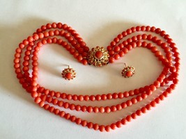 Antique EXCELLENTcond natural NO dye red round coral beads necklace earr... - £4,936.02 GBP