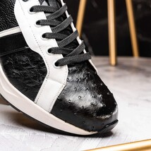 Lyon Genuine Ostrich and Classic Calfskin Fashion Sneaker Black / White image 7