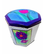 Vintage 1980&#39;s Artist Dona Turner Hexagon Floral Cookie Storage Tin - $12.19 CAD