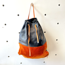Pankotai Black &amp; Orange Contrast Fabric Leather Large Backpack 0410TG - £47.19 GBP