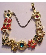 VINTAGE CHRISTMAS SLIDE BRACELET W/ SAFETY CHAIN JEWELS &amp; CHARMS - £73.75 GBP