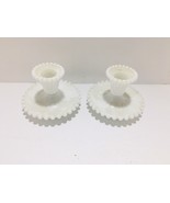 SET OF 2- VINTAGE 70&#39;s HOBNAIL MILK WHITE GLASS CANDLE STICK HOLDERS UNI... - $533.31 MXN