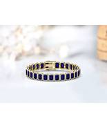 18K Gold Blue Sapphire Tennis Bracelet Silver Birthstone Anniversary Wom... - $315.92 CAD+