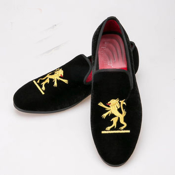 New Men Velvet Shoes, Handmade Men Embroidered Velvet Shoes Slipper