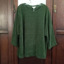 CHENAULT Chenille Tunic Sweater Pullover Forest Green Round Neck Long Sl... - $43.69