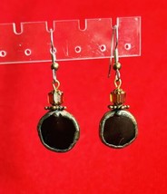 Unmarked Copper and Glass Round Fish Hook Pierced Earrings J141 - $7.69