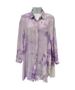 MinkPink Purple White Tie Dye Button Up Long Sleeve Blouse Tunic Top Size S - $21.26